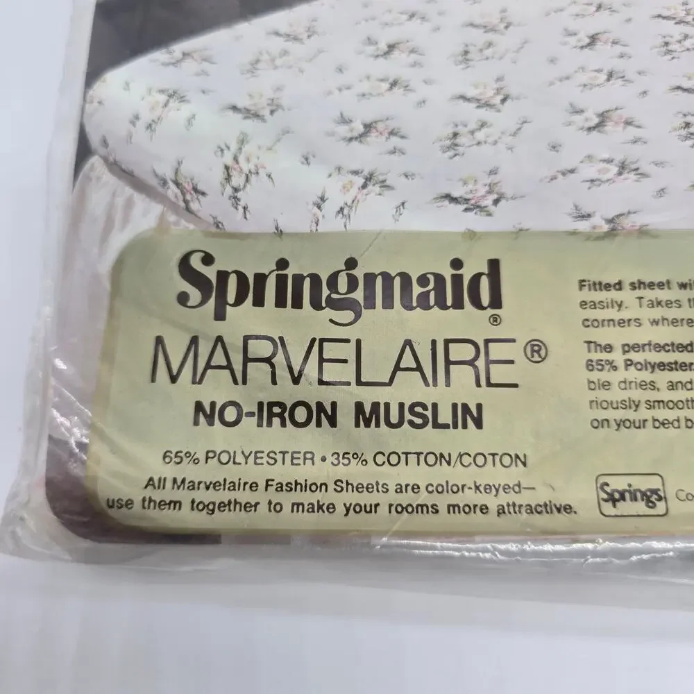 Vintage NOS Marvelaire Springmaid Floral Wild Rose Double Sheet Set Pillowcases